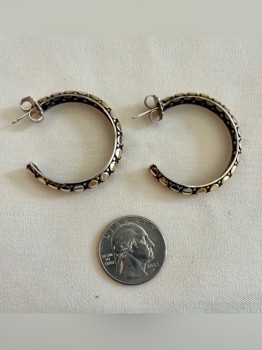 Black and Gold Hoop Earrings - Picture 15 of 16